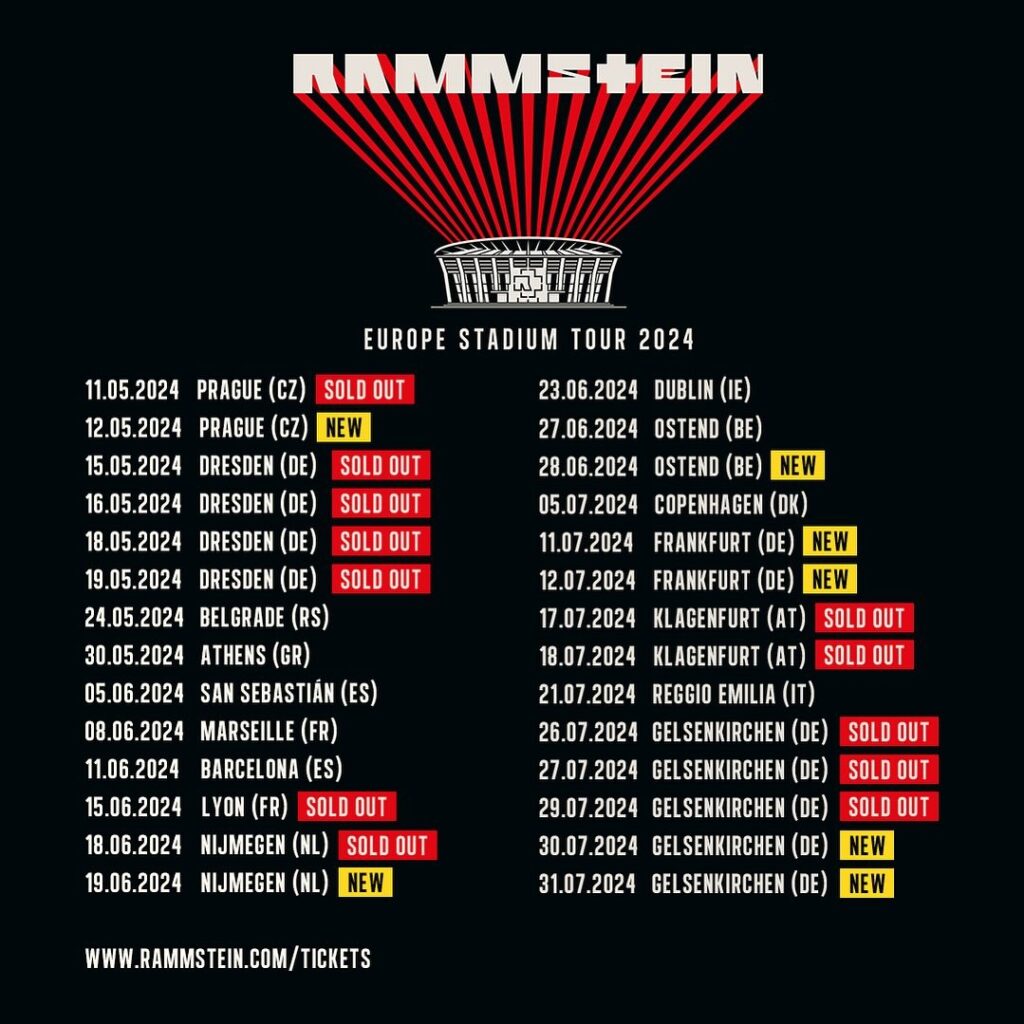 „Europe Stadium Tour 2024” Rammsteina – daty