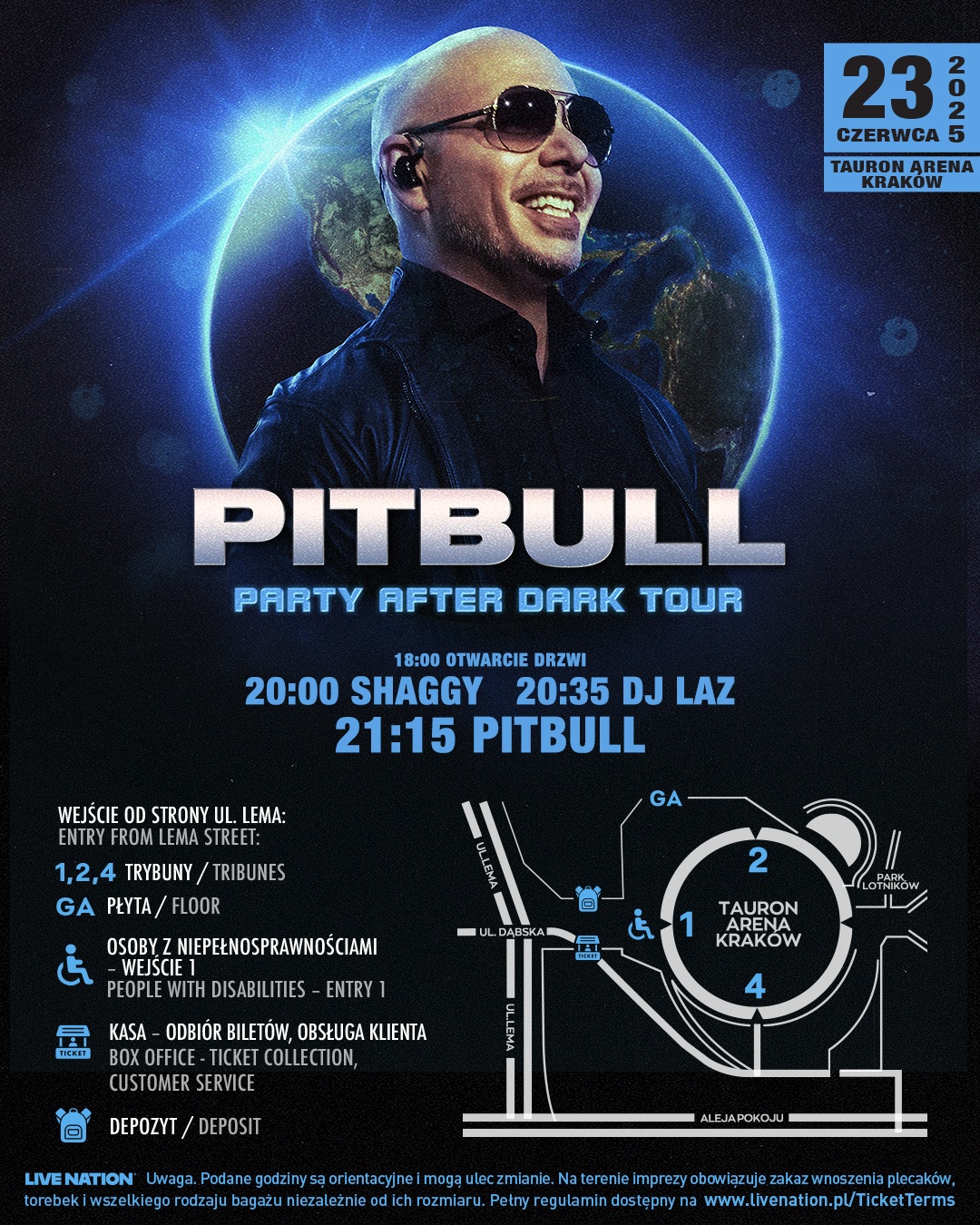 Pitbull w Polsce – harmonogram i informacje organizacyjne. O której gwiazda wejdzie na scenę?