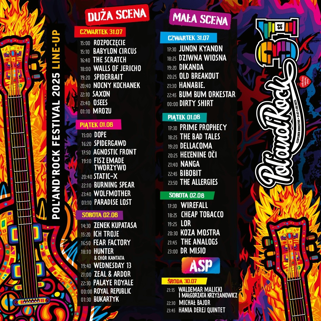 Pol’and’Rock Festival 2025 z podziałem na godziny. Sprawdź szczegółowy harmonogram!