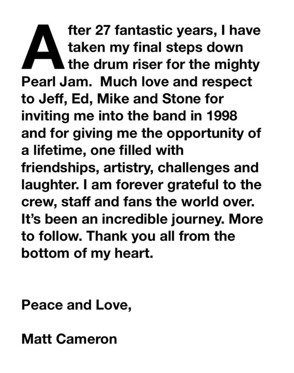 Po 27 latach Matt Cameron żegna się z Pearl Jam