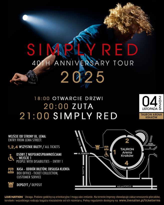 Simply Red za kilka dni w Krakowie: Rozpiska, bilety, plecaki